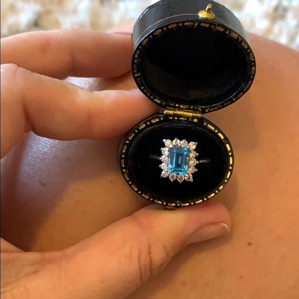 Blue Topaz with Diamond Halo